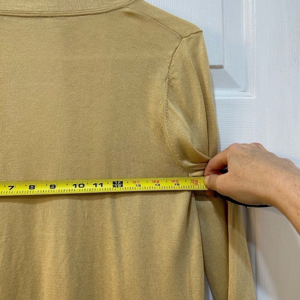 Elie Tahari Silk Cashmere Blend Cardigan Golden Yellow Side Ruffle Preppy Hi Lo - Picture 6 of 8